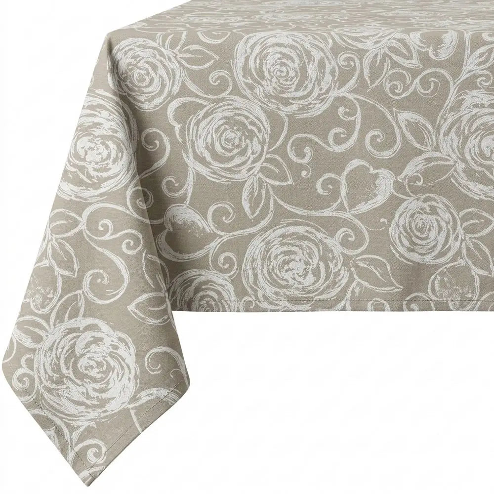 Tovaglia Artigianale Italiana 80% Cotone 20% Poliestere 6 12 18 posti rose bianche