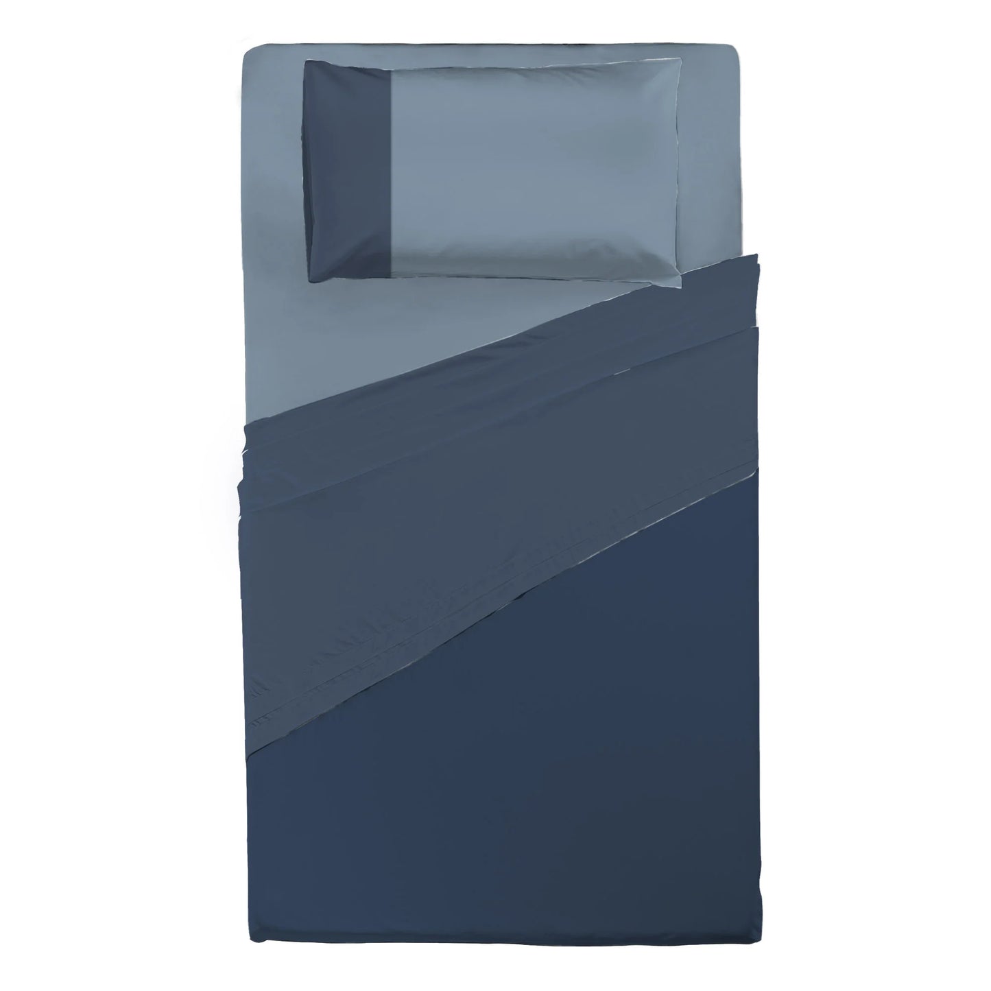 Happidea Completo Letto Singolo e Matrimoniale lenzuola in Cotone Bicolore blu profondo/azzurro polvere