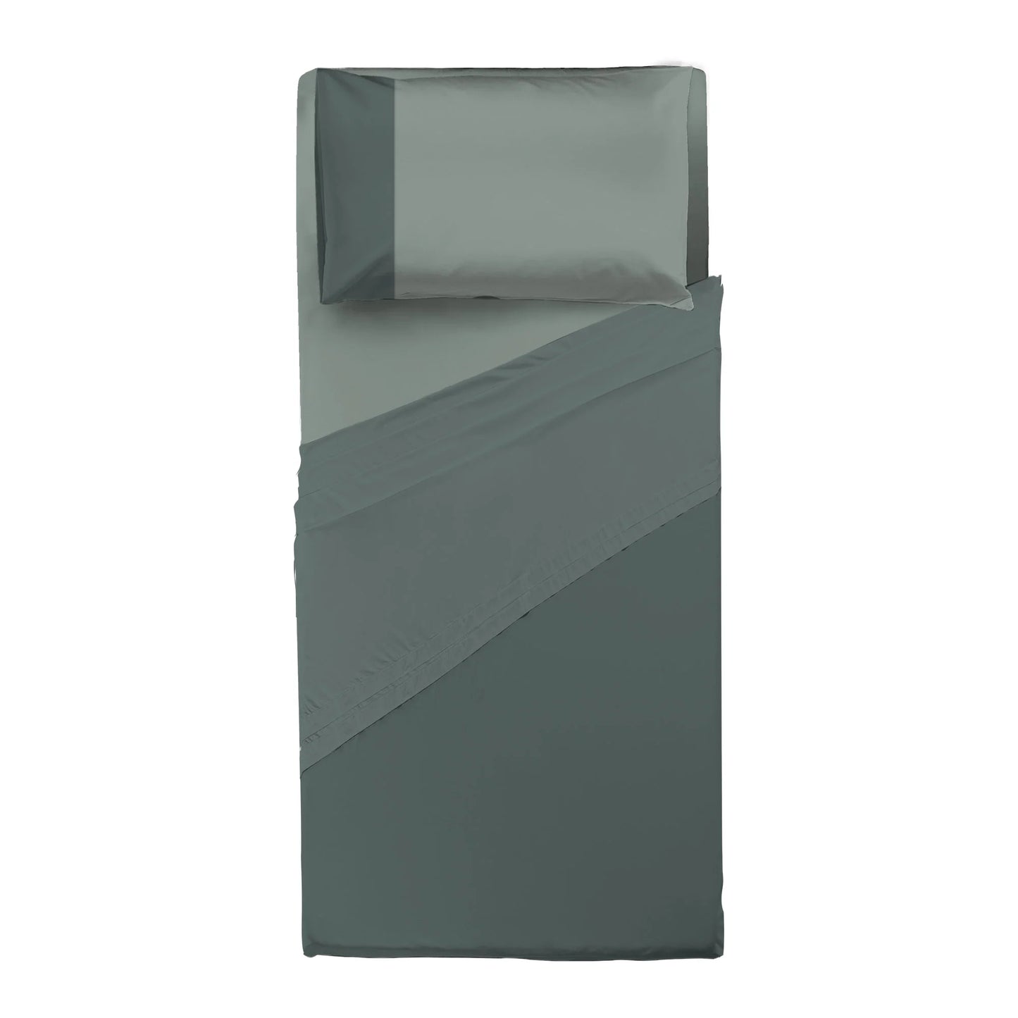 Happidea Completo Letto Singolo e Matrimoniale lenzuola in Cotone Bicolore foresta/salvia