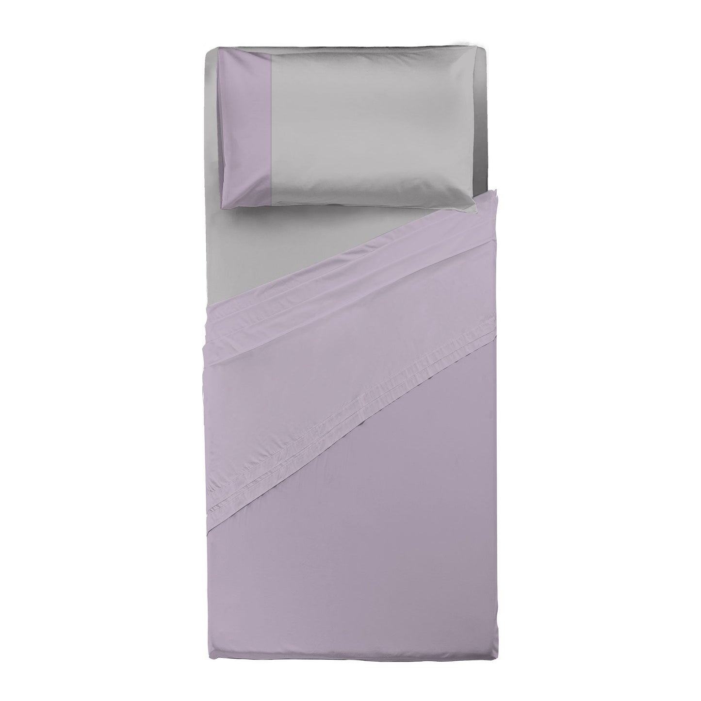 Happidea Completo Letto Singolo e Matrimoniale lenzuola in Cotone Bicolore glicine perla