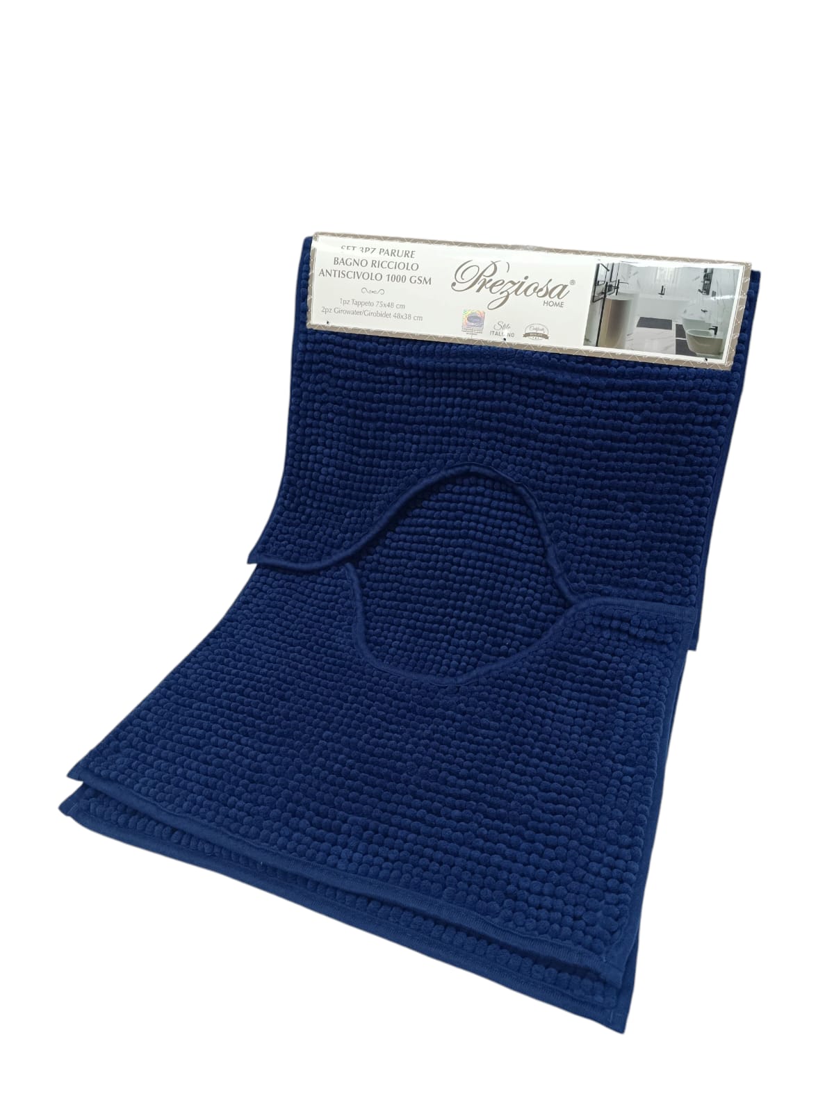 Biancheria casa bagno set 3 tappeti antiscivolo girowater girobidet azzurro