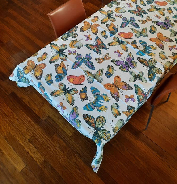Tovaglia in Cotone 100% Artigianale Italiana farfalle colorate rettangolare 6 12 18 posti