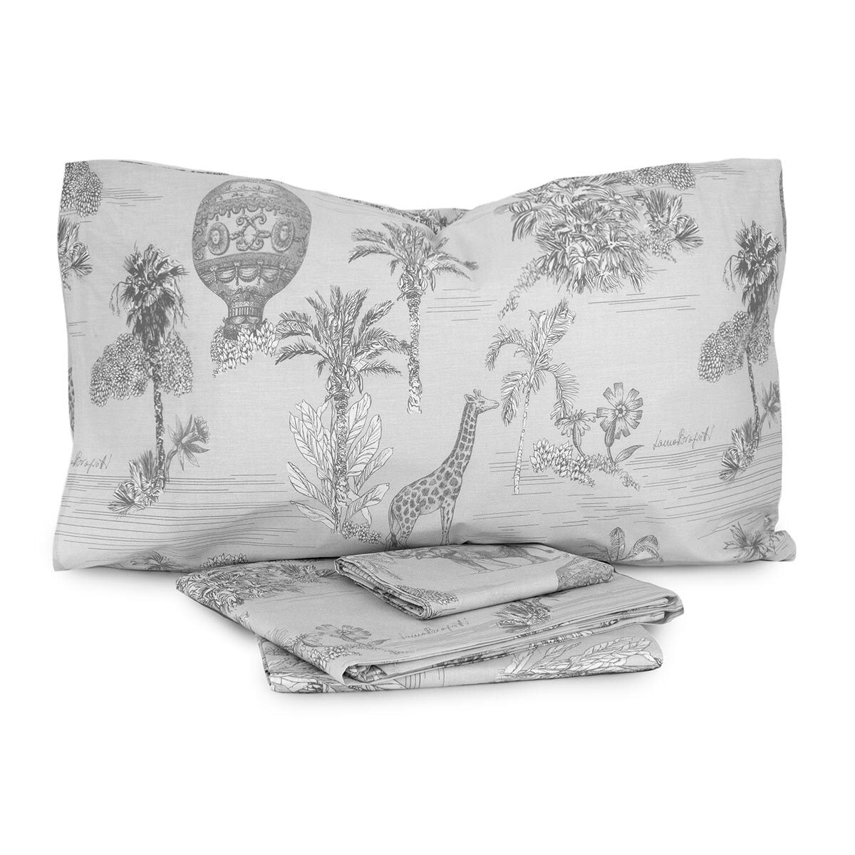 COMPLETO LETTO 2 PIAZZE LAURA BIAGIOTTI PERCALLE DI COTONE felci grigio