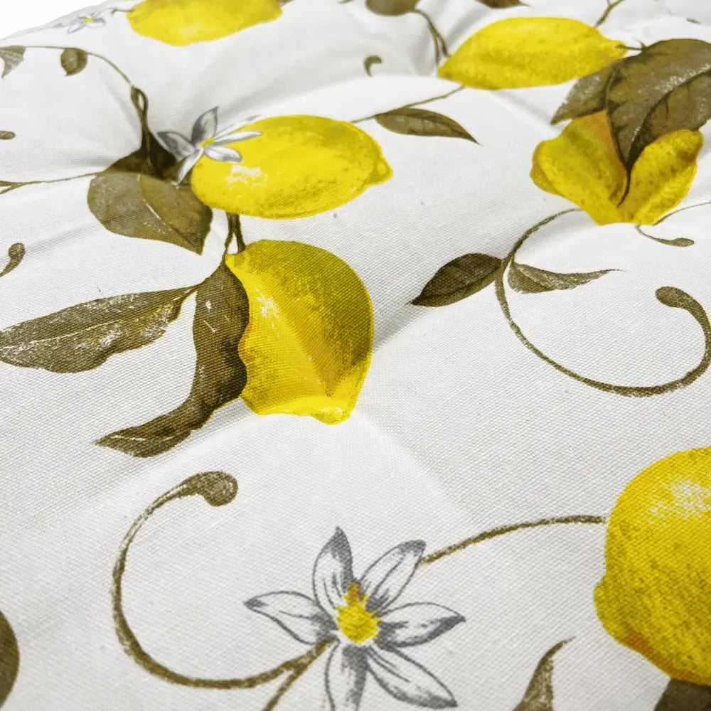 Cuscino per Sedia con Lacci Limoni Bianco – 100% Cotone | Made in Italy