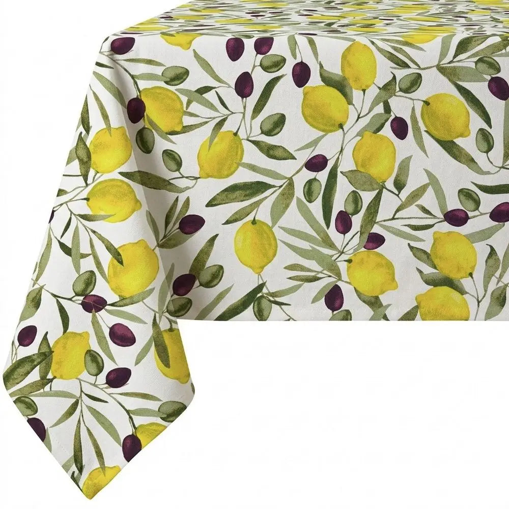 TOVAGLIA RESINATA ANTIMACCHIA IDROREPELLENTE COTONE MADE IN ITALY olive limoni bianco