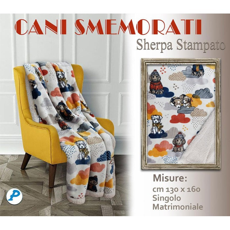 PLAID PILE STAMPATO AGNELLATO sherpa Cani smemorati varie misure