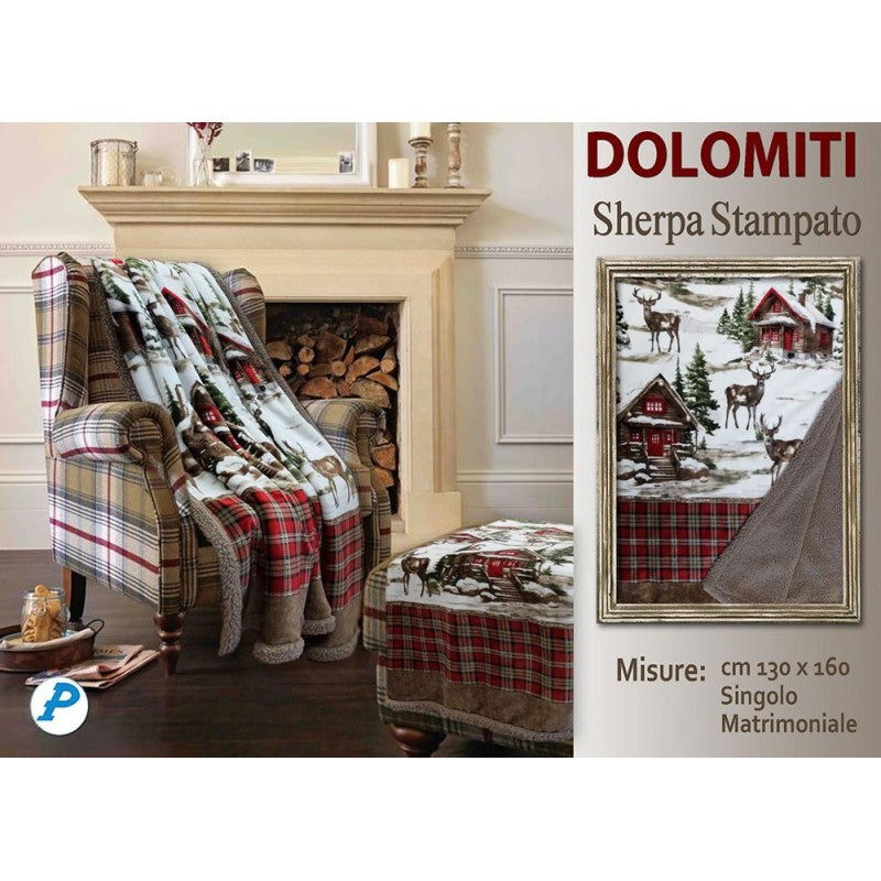 PLAID PILE STAMPATO AGNELLATO sherpa DOLOMITI varie misure