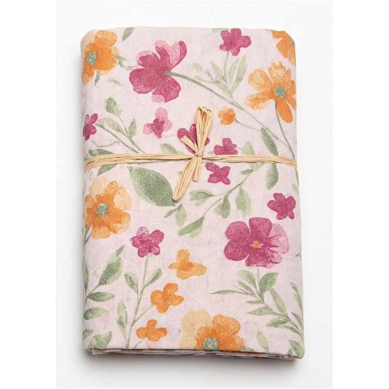 Copriletto foulard copritutto arredatutto in piquet natura fiori Matrimoniale 2 piazze