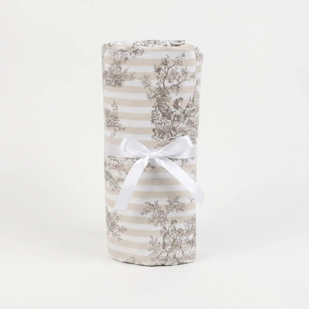 Completo Lenzuola Matrimoniale Percalle Toile de jouy beige e righe Pezzoli