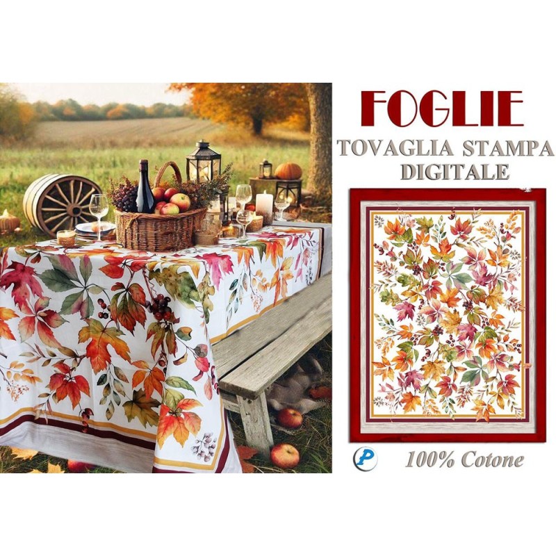 Tovaglia con stampa digitale 100% cotone biancheria tavola foglie autunno