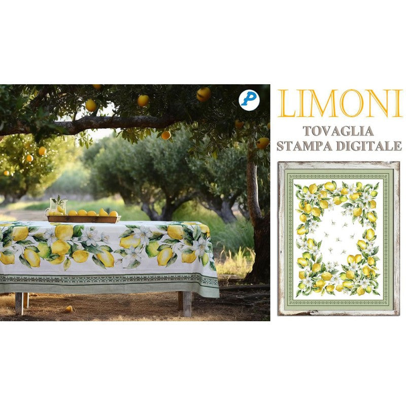 Tovaglia con stampa digitale 100% cotone biancheria tavola limoni estate primavera