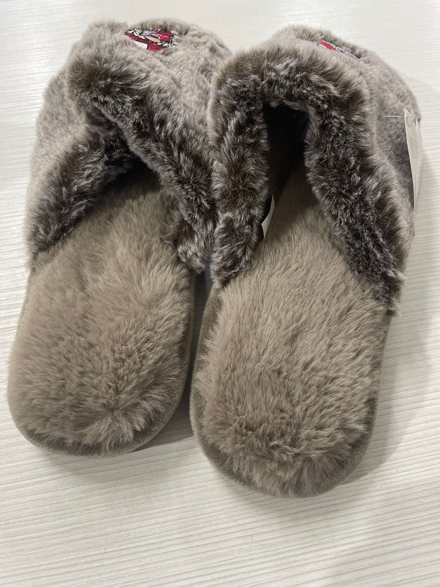 Ciabatte Donna Peluche Grigie con Ricamo Elegante elfi - Pantofole Aperte