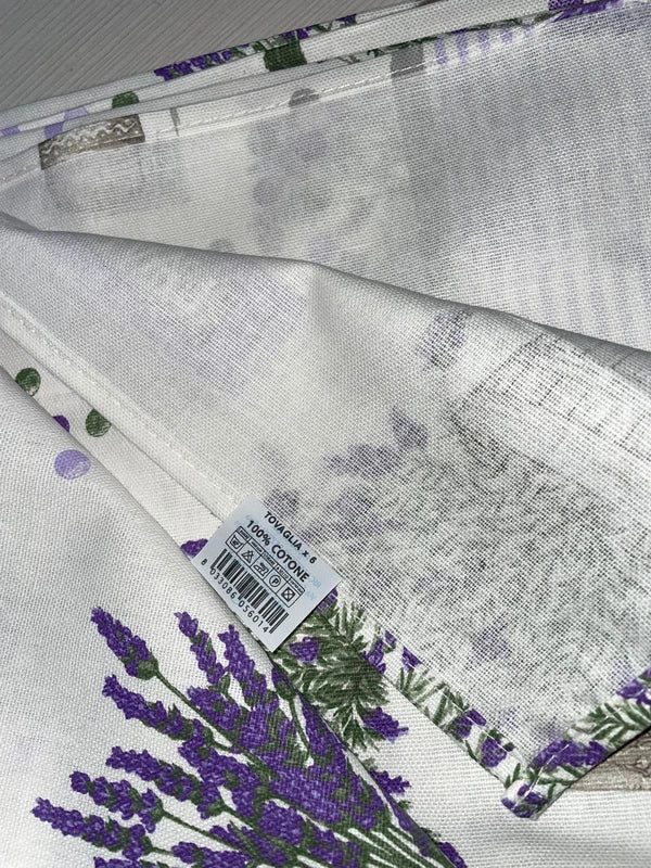 Tovaglia in Cotone 100% Artigianale Italiana lavanda rettangolare 6 12 18 posti