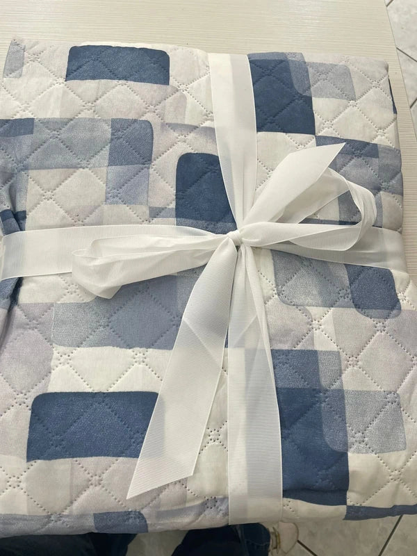 Copriletto Trapuntato Estivo Singolo – Fantasia geometrico blu