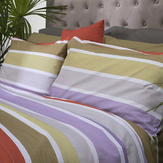 LENZUOLA MATRIMONIALI DI COTONE COMPLETO LETTO DI MAESTRO ITALIA  RIGHE otis lilac