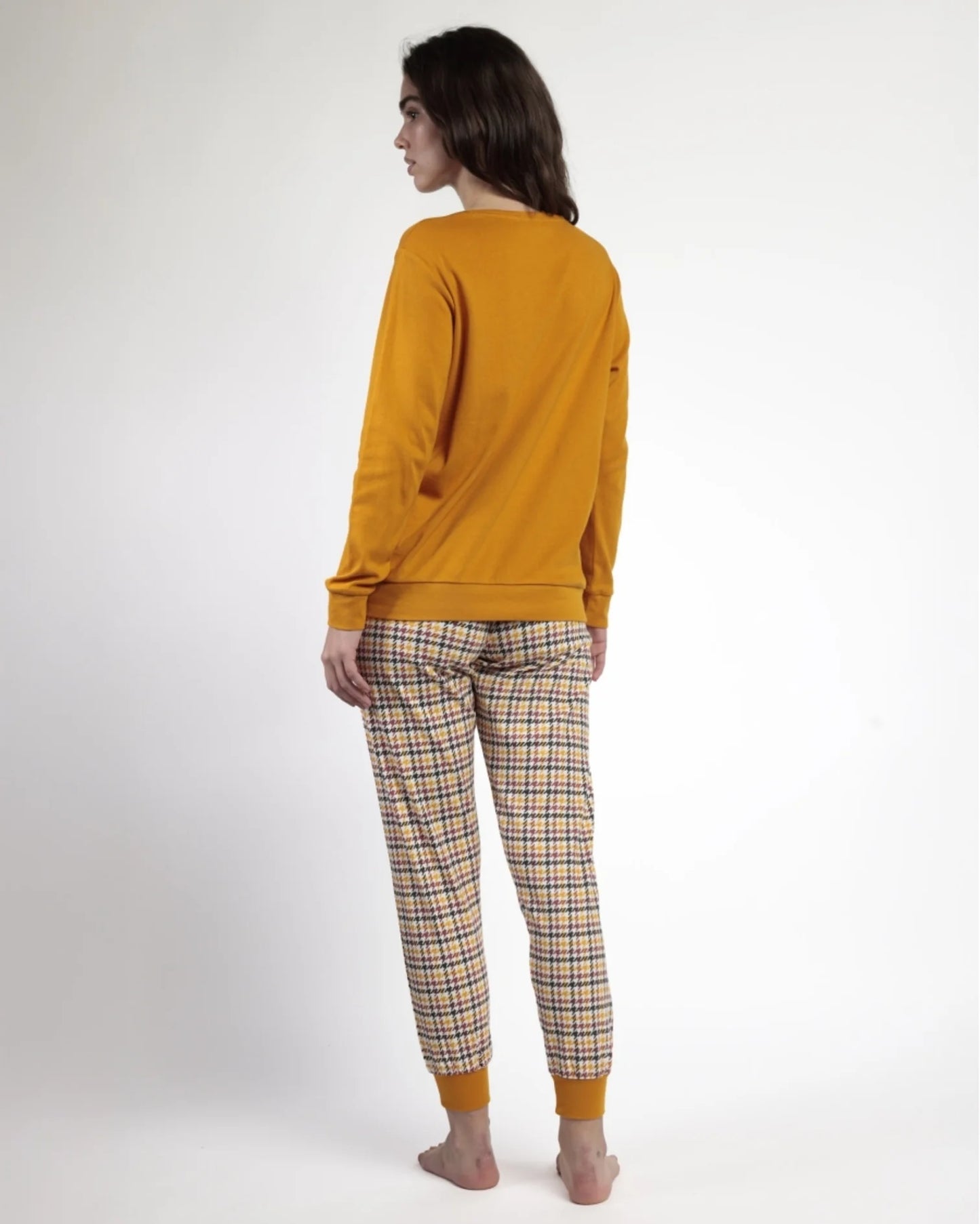 Pigiama donna Admas caldo cotone 63633 pied de poule senape