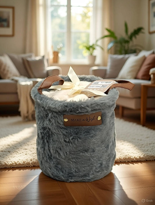 Plaid in Cesto 120x160 cm Yeti Himalayan Home Tinta Unita Beige/rosso grigio