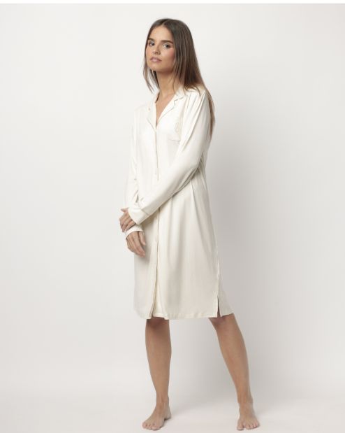 Camicia da notte vestaglia donna Admas 61440 aperto scollo V moka champagne