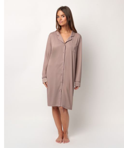 Camicia da notte vestaglia donna Admas 61440 aperto scollo V moka champagne