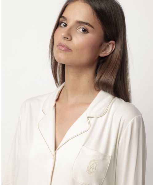 Camicia da notte vestaglia donna Admas 61440 aperto scollo V moka champagne