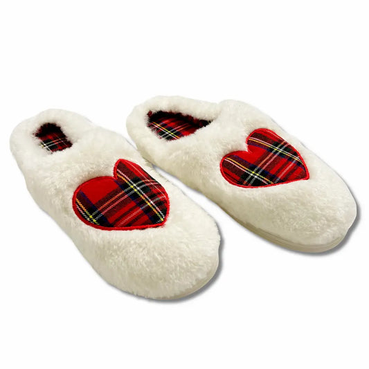 Pantofole Peluche Scozzesi con Cuore - Ciabatte Invernali Donna