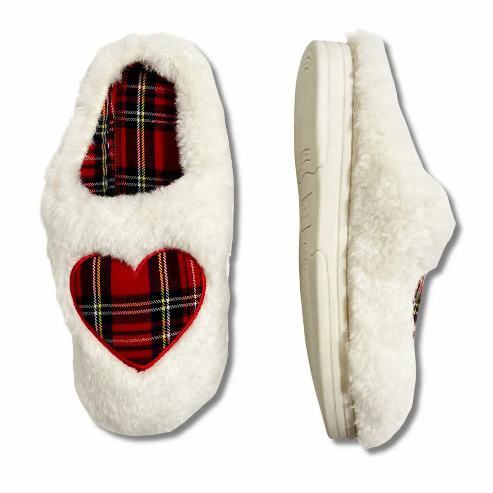 Pantofole Peluche Scozzesi con Cuore - Ciabatte Invernali Donna