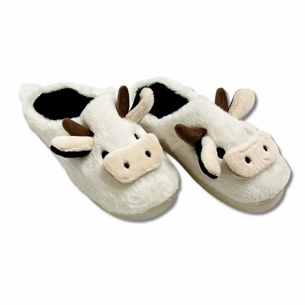 Pantofole Peluche Mucca con Musetto 3D - Ciabatte Donna Invernali