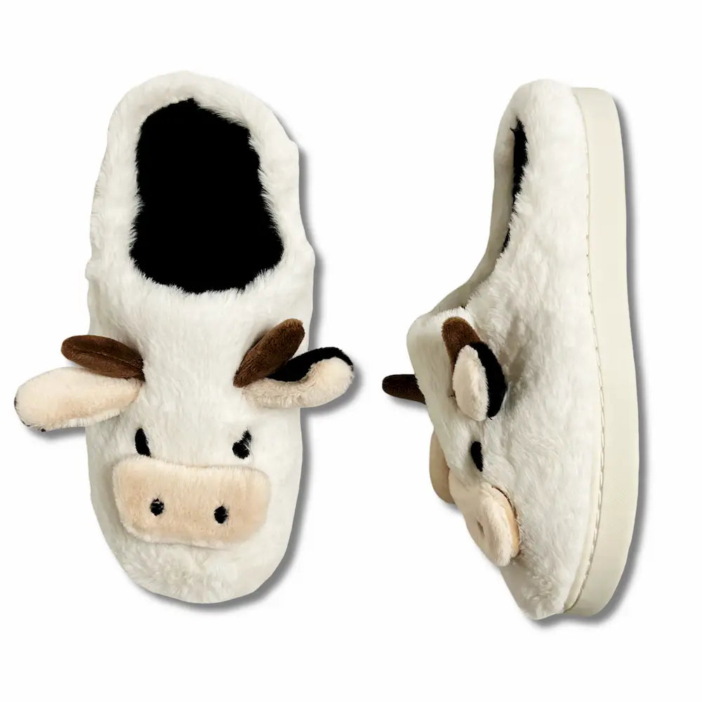 Pantofole Peluche Mucca con Musetto 3D - Ciabatte Donna Invernali