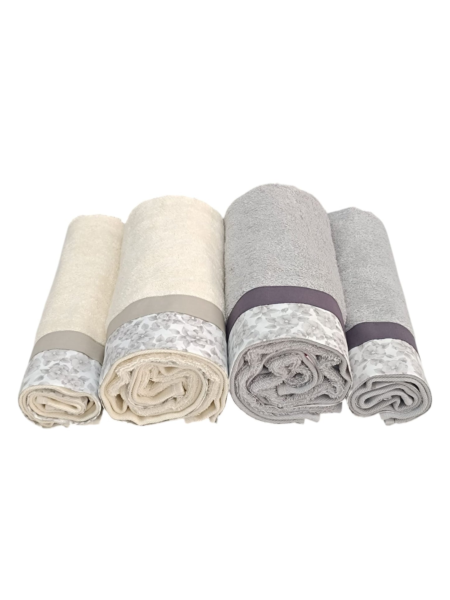 Set Asciugamani Spugna Cotone con Greca Primule - Viso e Ospite