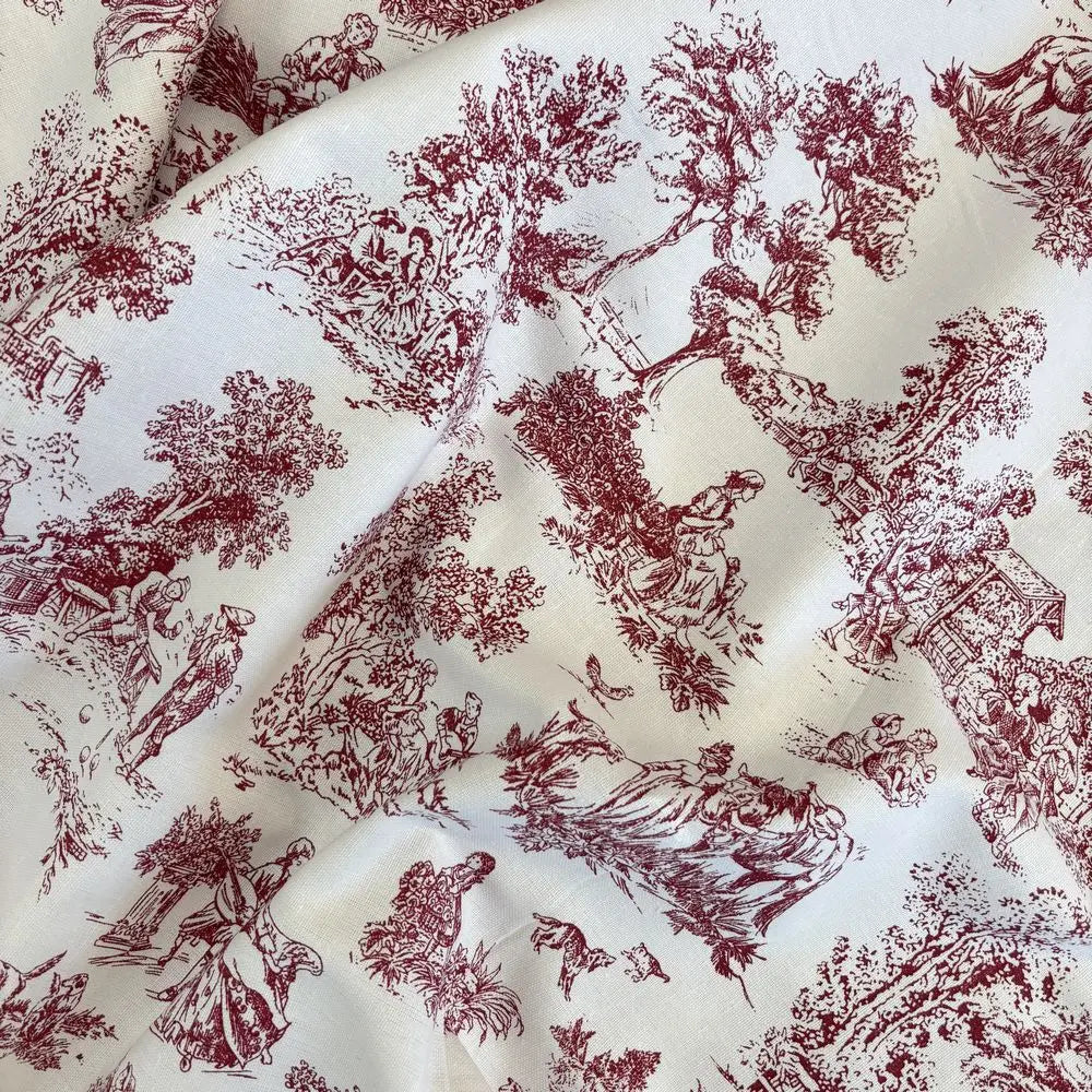 Tovaglia in Cotone 100% Artigianale Italiana Toile de Jouy  bordeaux  rettangolare 6 12 18 posti (Copia)