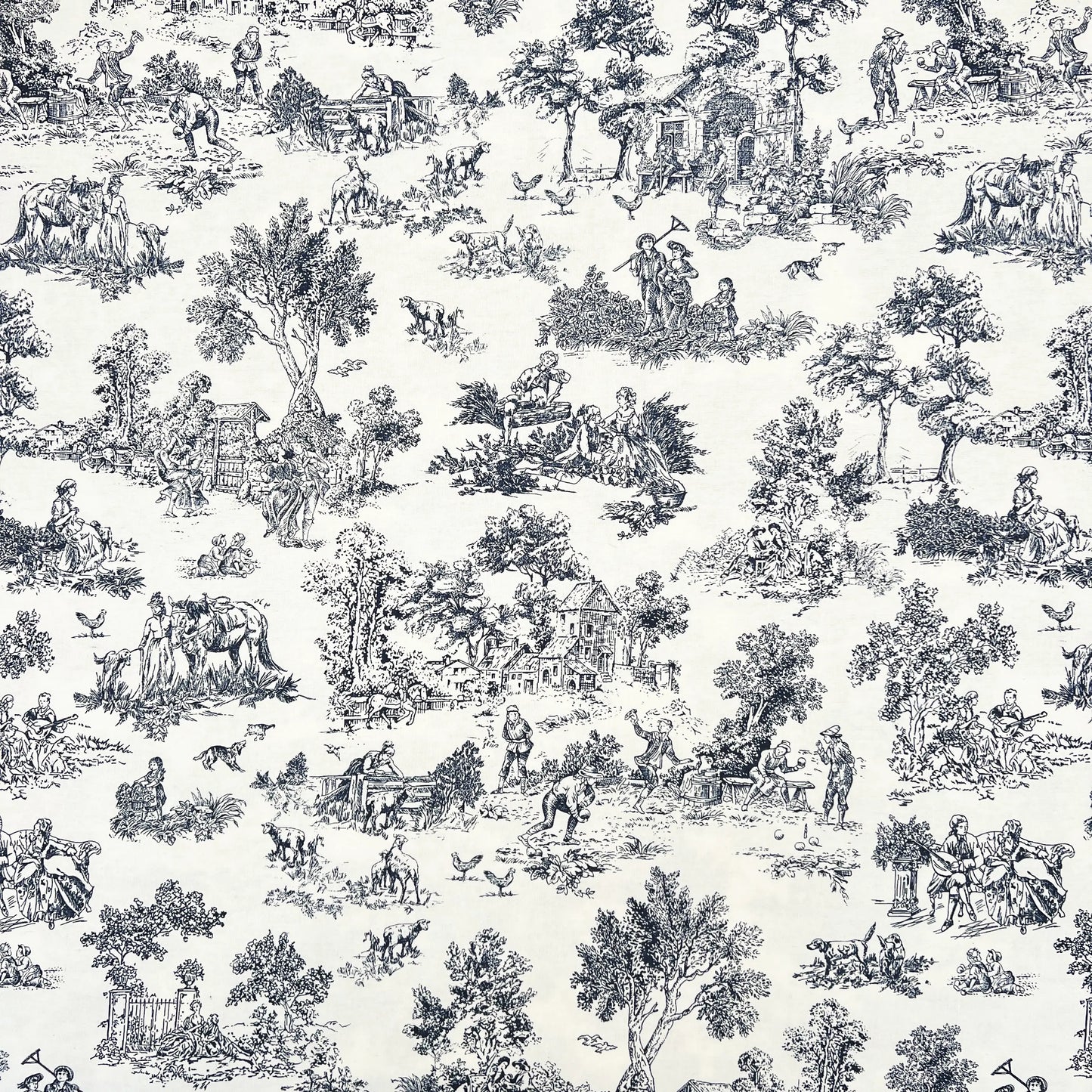 Tovaglia in Cotone 100% Artigianale Italiana Toile de Jouy  blu rettangolare 6 12 18 posti
