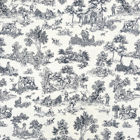 Tovaglia in Cotone 100% Artigianale Italiana Toile de Jouy  blu rettangolare 6 12 18 posti