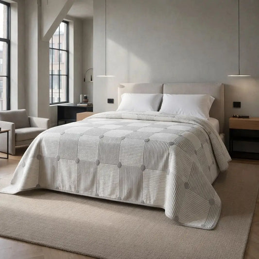 Copriletto Trapuntato Jacquard Doubleface Quadrato Pois – Matrimoniale 260x260