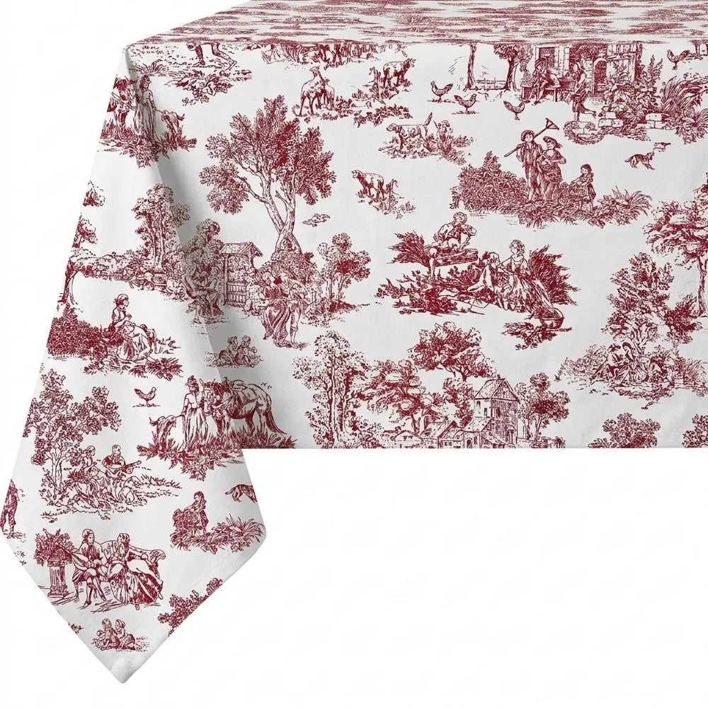 Tovaglia in Cotone 100% Artigianale Italiana Toile de Jouy  bordeaux  rettangolare 6 12 18 posti (Copia)