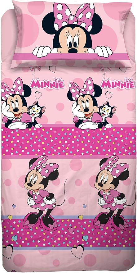 COMPLETO LENZUOLA COTONE LETTO SINGOLO 1 PIAZZA 1 PIAZZA E MEZZA DISNEY MINNIE TOPOLINA