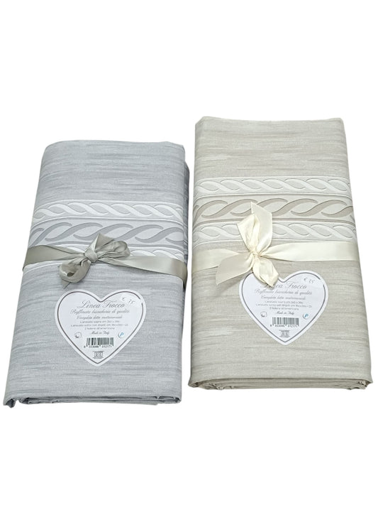 Completo letto matrimoniale made in Italy Linea Fiocco lenzuola cotone beige grigio