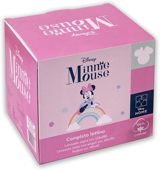 COMPLETO LENZUOLA LETTINO CULLA MINNIE TOPOLINA DISNEY COTONE