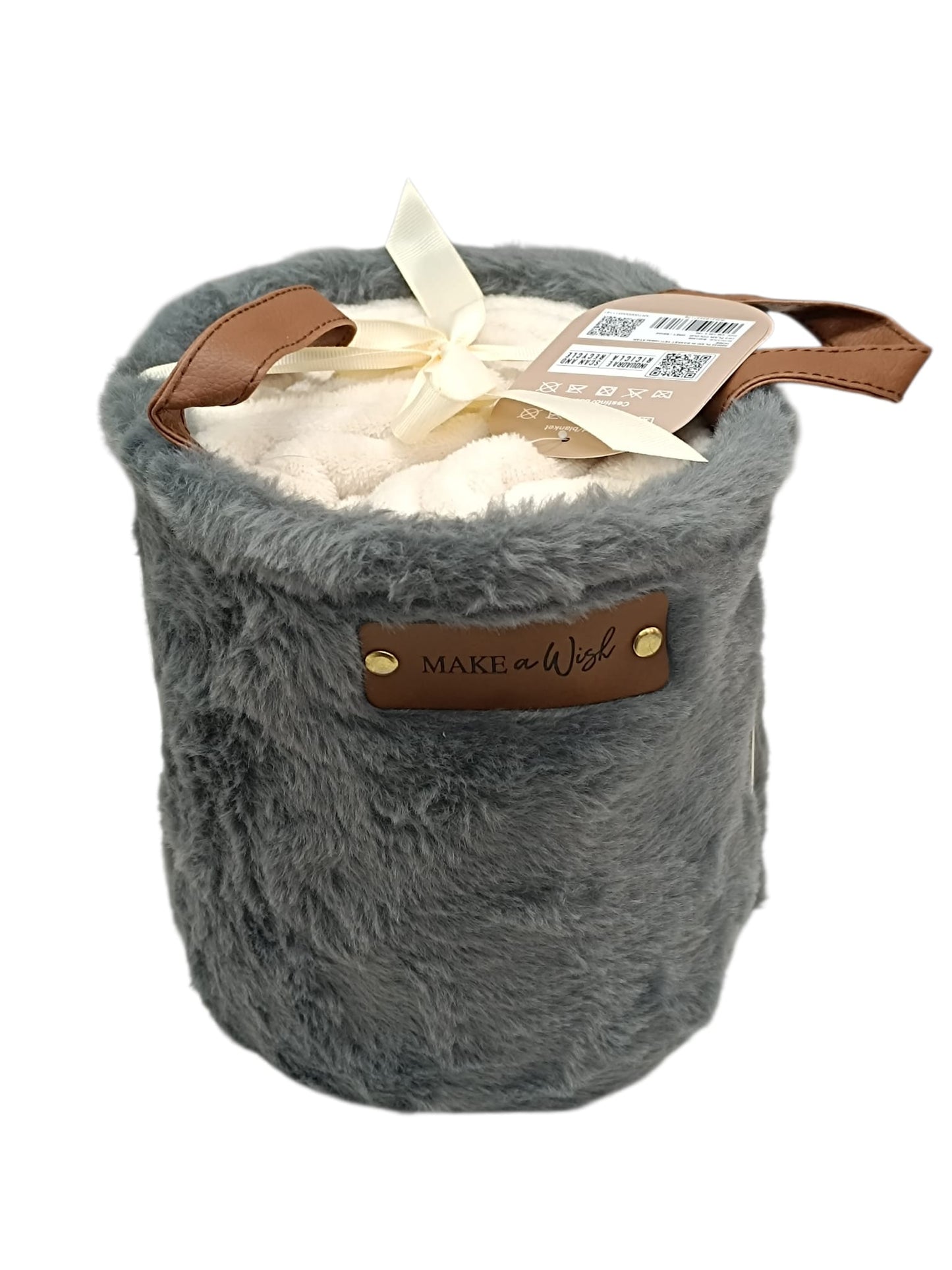 Plaid in Cesto 120x160 cm Yeti Himalayan Home Tinta Unita Beige/rosso grigio