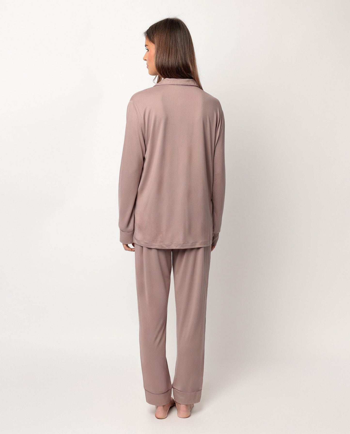 Pigiama donna Admas caldo cotone 62617 aperto scollo V champagne moka