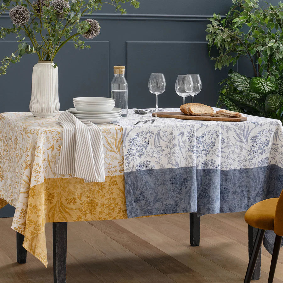 TOVAGLIA 6 PERSONE 160X200 CM PURO COTONE STAMPA FIORI BLU BIANCO