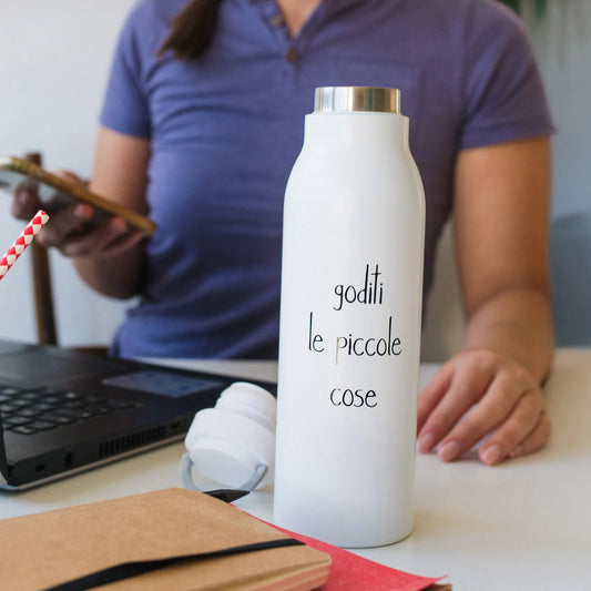 Borraccia Termica Acciaio Goditi le Piccole Cose Simple Day 0,5L Bianca con gancio