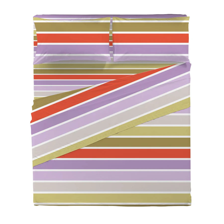 LENZUOLA MATRIMONIALI DI COTONE COMPLETO LETTO DI MAESTRO ITALIA  RIGHE otis lilac