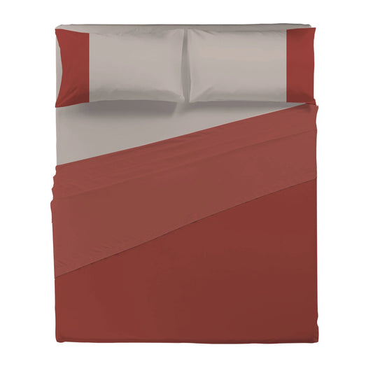 Happidea Completo Letto Singolo e Matrimoniale lenzuola in Cotone Bicolore argilla bruciata/ sabbia