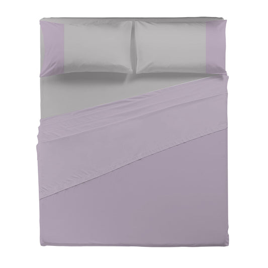 Happidea Completo Letto Singolo e Matrimoniale lenzuola in Cotone Bicolore glicine perla