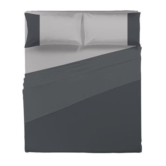 Happidea Completo Letto singolo e Matrimoniale lenzuola in Cotone grafite/perla