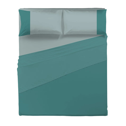 Happidea Completo Letto Singolo e Matrimoniale lenzuola in Cotone Bicolore pavone laguna
