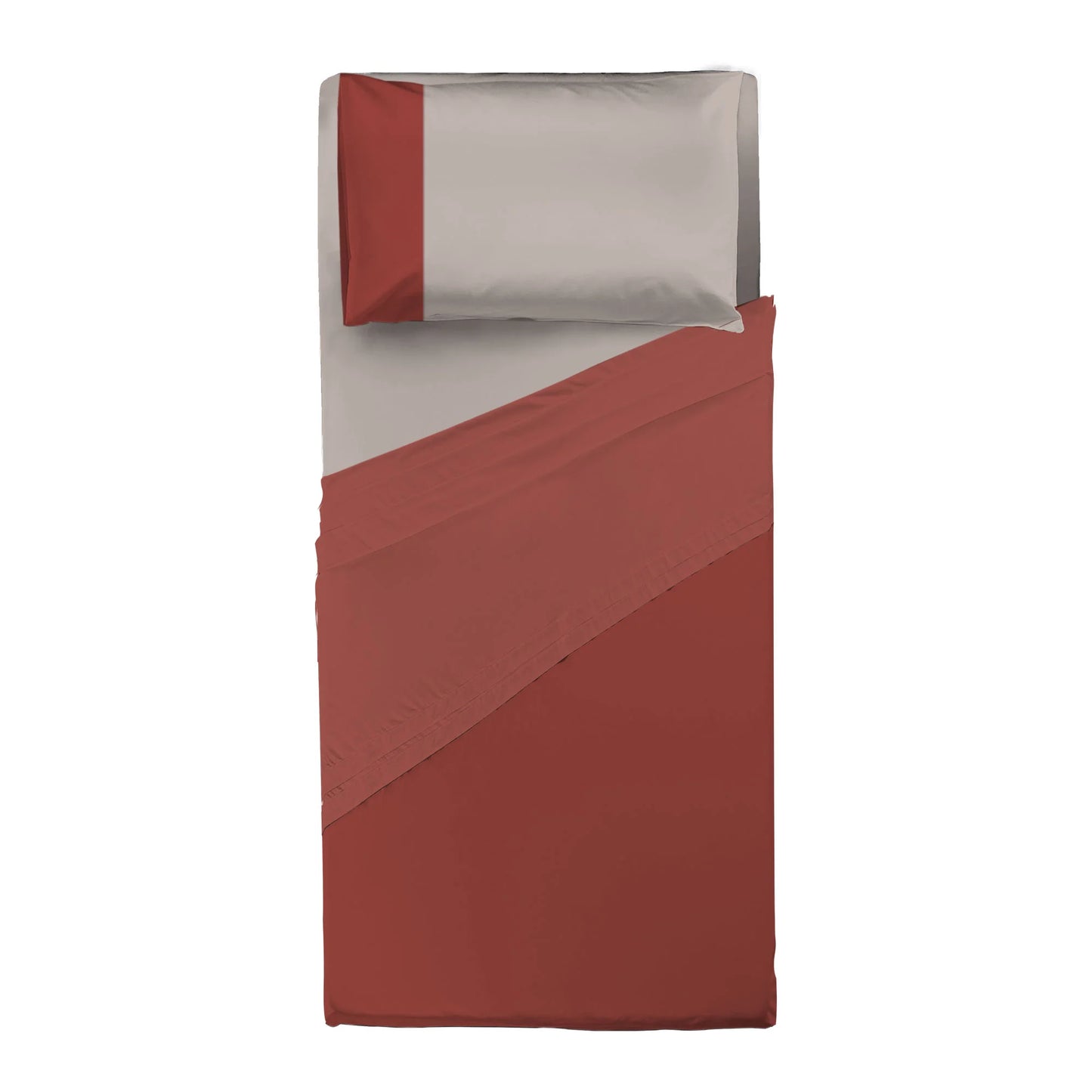 Happidea Completo Letto Singolo e Matrimoniale lenzuola in Cotone Bicolore argilla bruciata/ sabbia