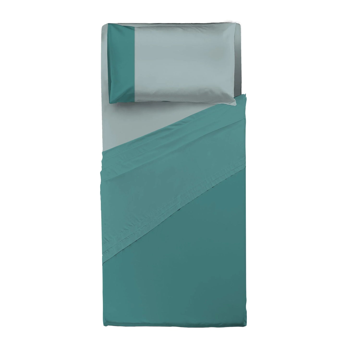 Happidea Completo Letto Singolo e Matrimoniale lenzuola in Cotone Bicolore pavone laguna