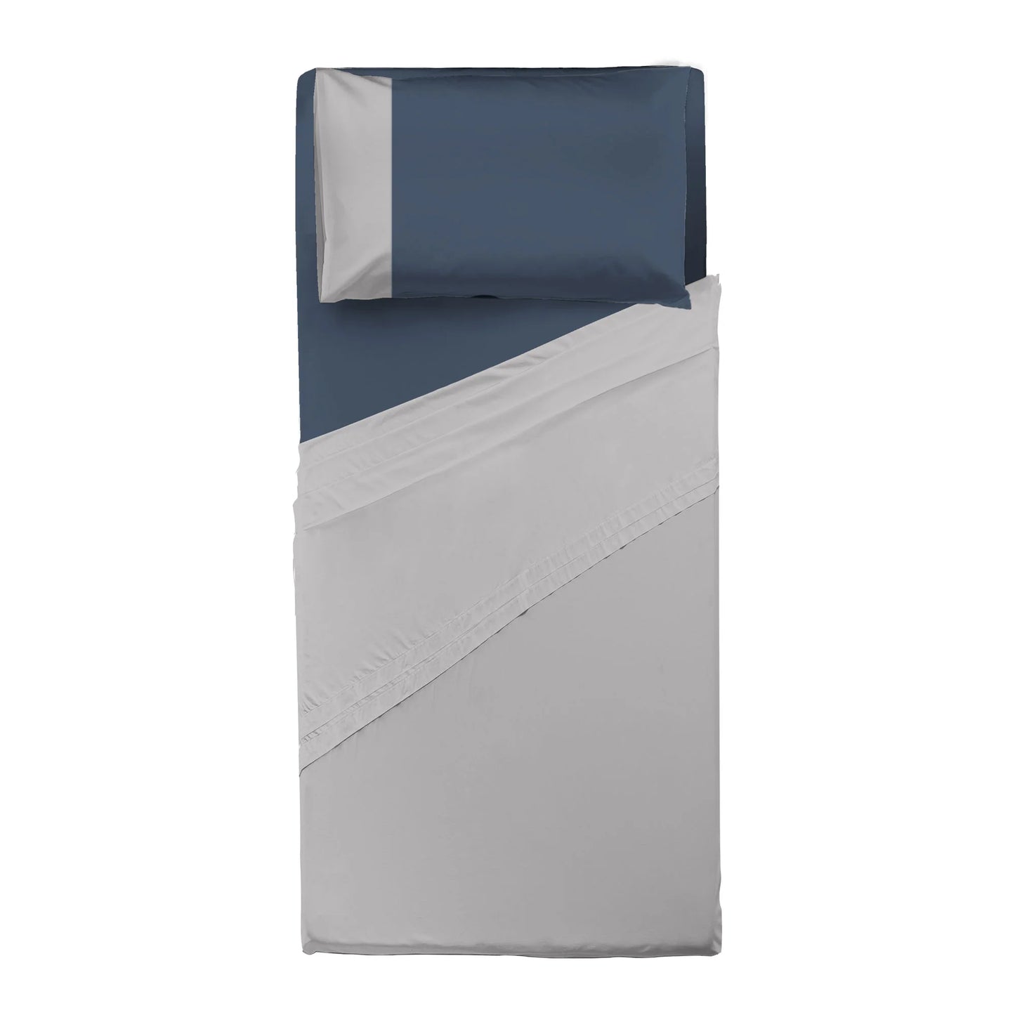 Happidea Completo Letto Singolo e Matrimoniale lenzuola in Cotone Bicolore perla/blu profondo