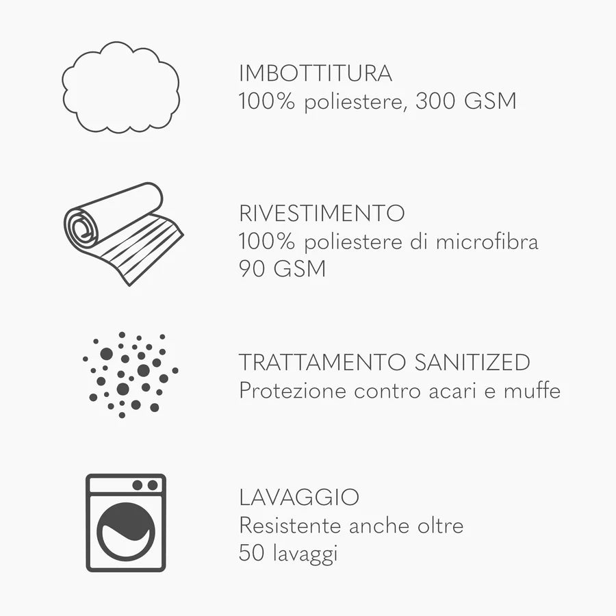 Piumino Sanitizzato Piazza e Mezza Singolo Matriomoniale 300 GSM trattamento contro acari e muffe